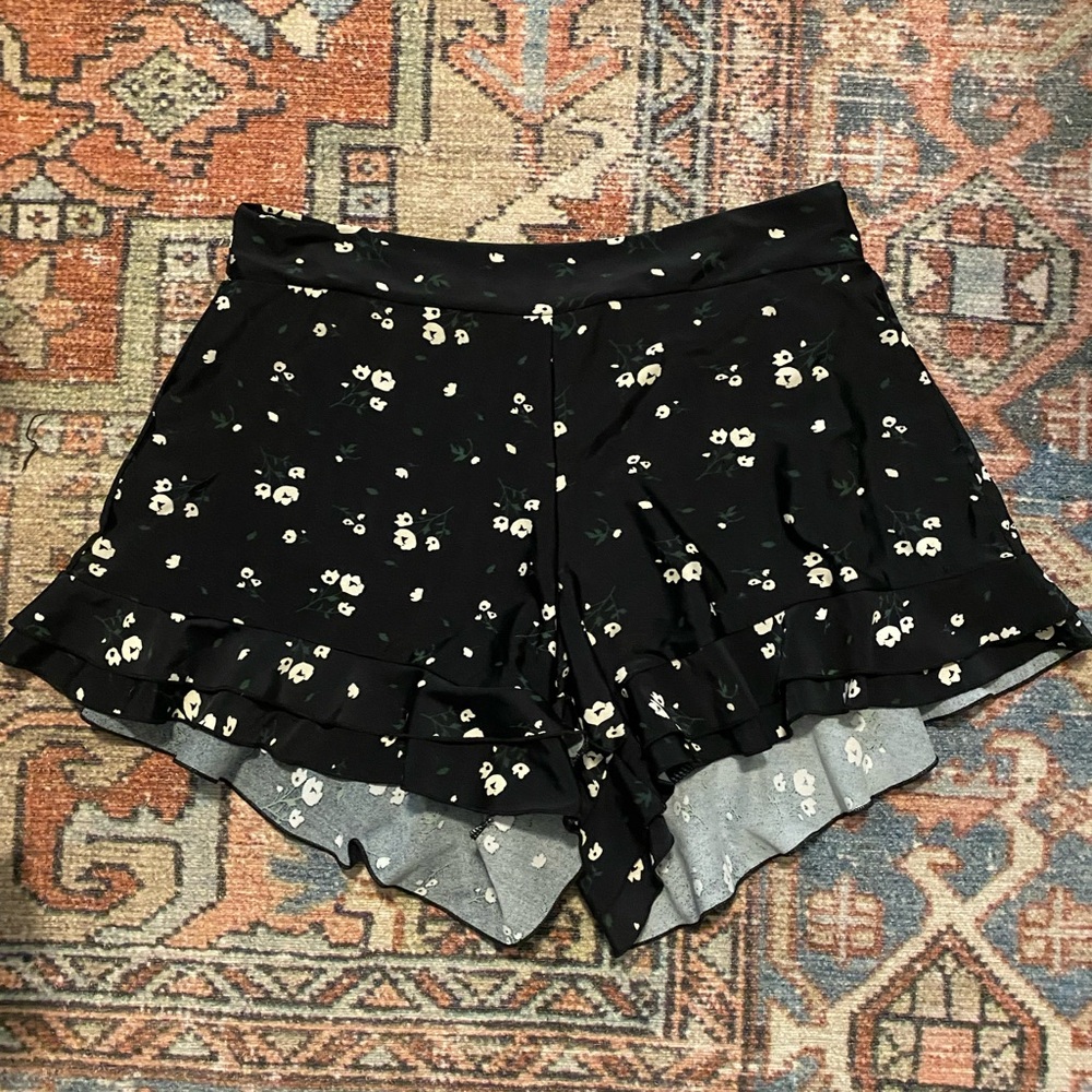 Geode Swimwear Dahlia High Waisted Floral Black Ruffle Swim Shorts